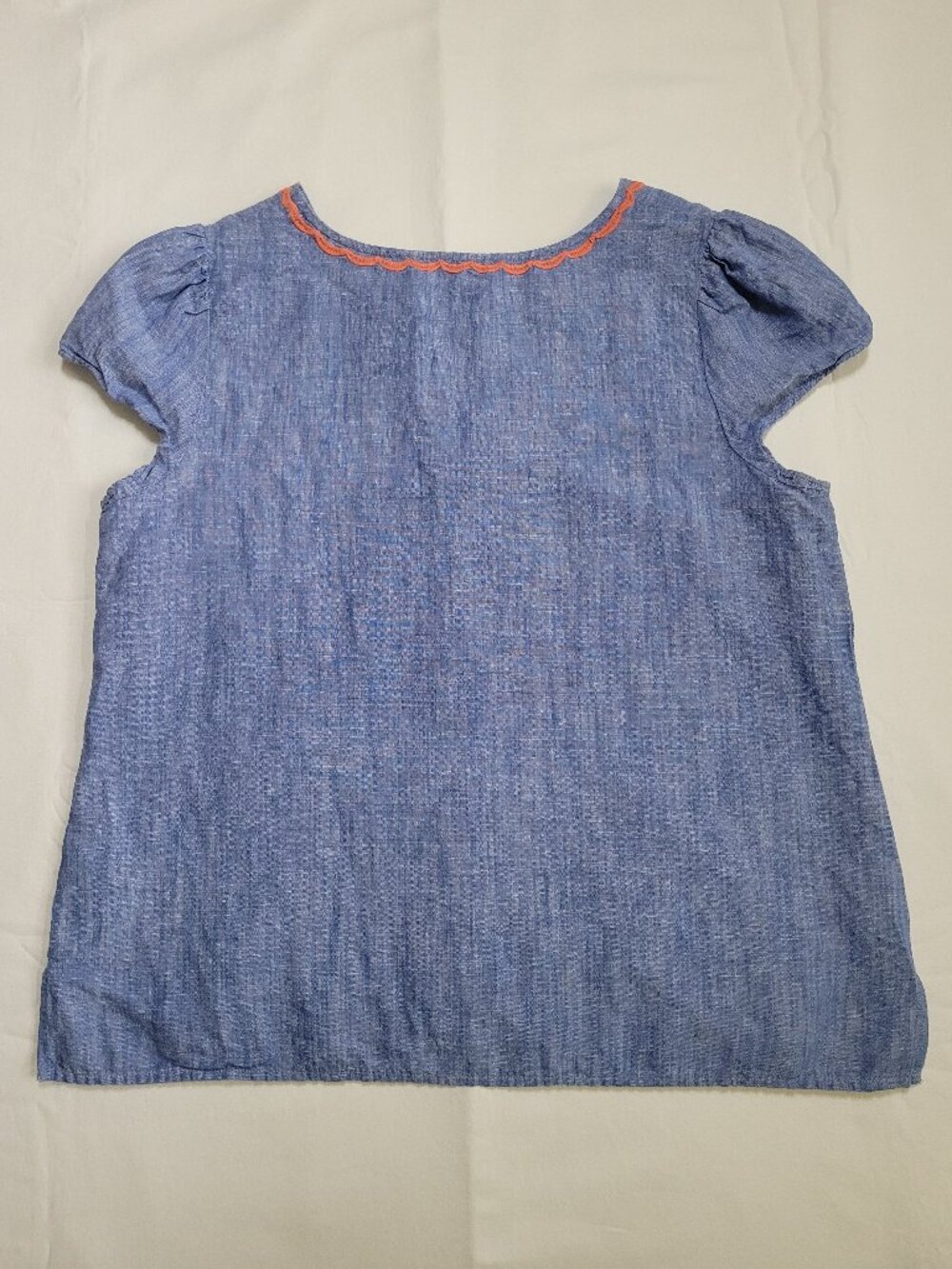 Talbots Embroidered Linen Blend Tropical Top Cap Sleeve Blue Floral Beachy Large - Picture 9 of 9
